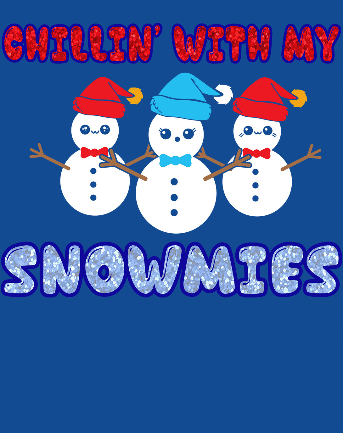 Christmas Snowmen Chillin Snowmies Cute Joke Xmas Sparkle Men's T-Shirt Blue - Urban Species Design Close Up