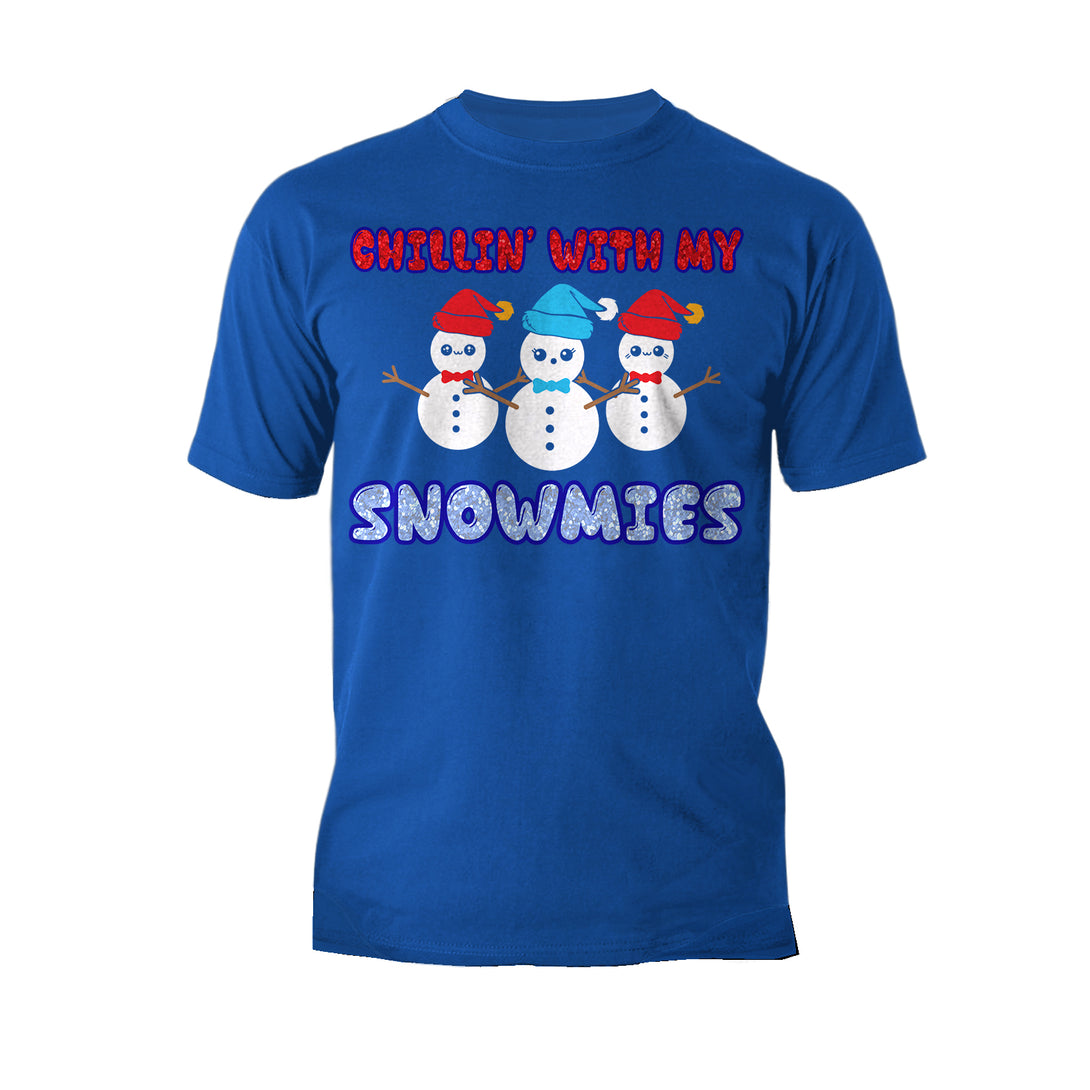 Christmas Snowmen Chillin Snowmies Cute Joke Xmas Sparkle Men's T-Shirt Blue - Urban Species