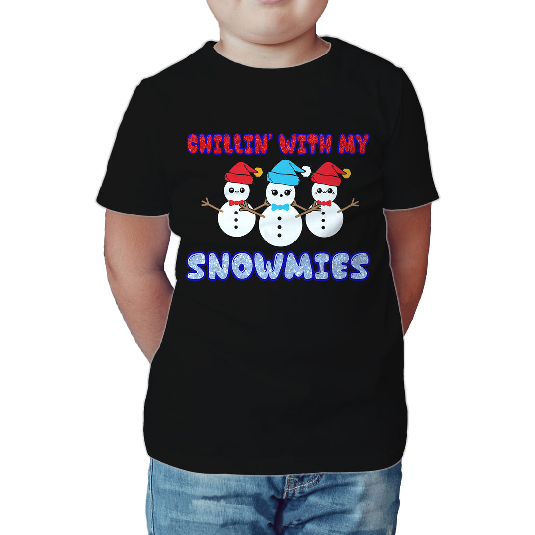 Christmas Snowmen Chillin Snowmies Cute Joke Xmas Sparkle Kid's T-Shirt Black - Urban Species