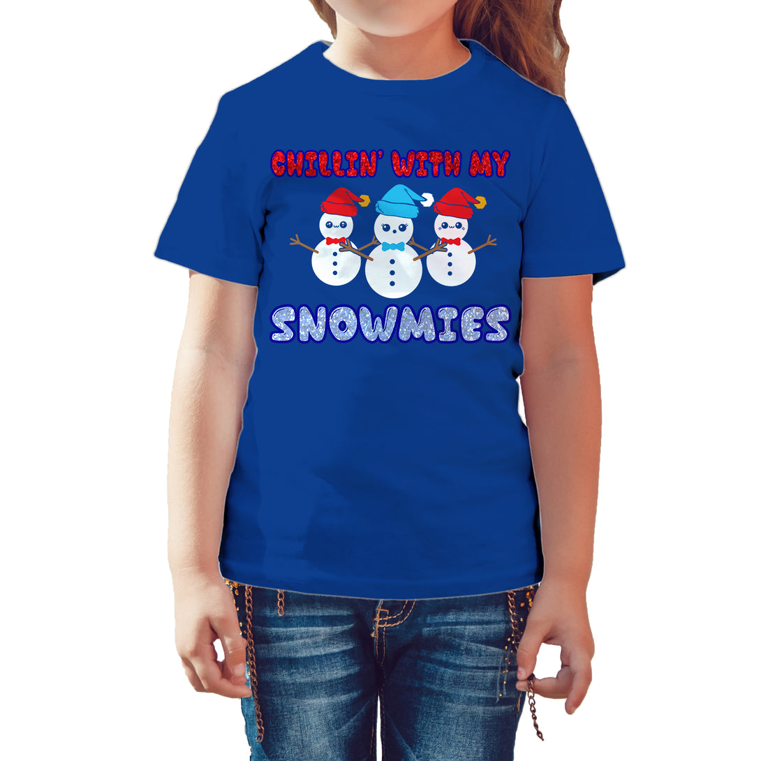 Christmas Snowmen Chillin Snowmies Cute Joke Xmas Sparkle Kid's T-Shirt Blue - Urban Species