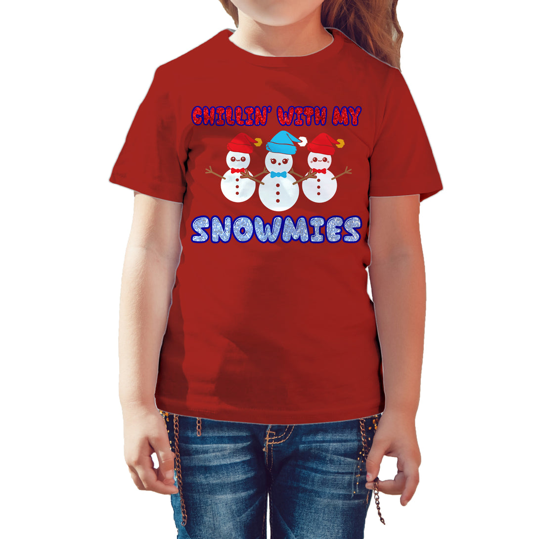 Christmas Snowmen Chillin Snowmies Cute Joke Xmas Sparkle Kid's T-Shirt Red - Urban Species