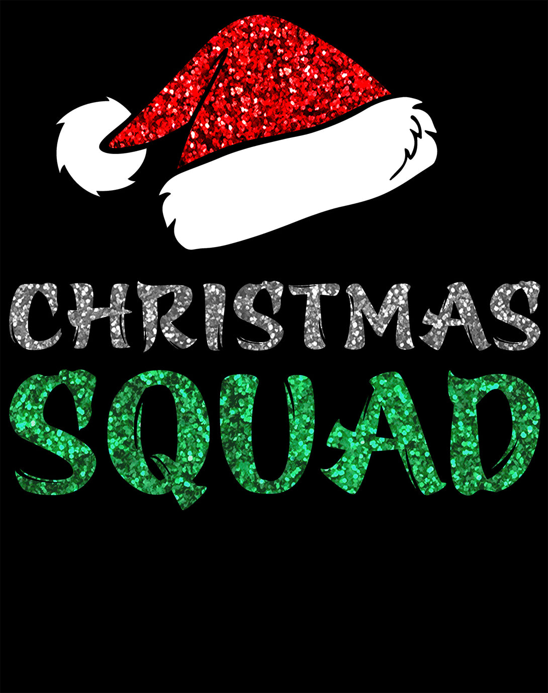 Christmas Squad Santa Hat Cute Xmas Sparkle Matching Family Women's T-Shirt Black - Urban Species Design Close Up