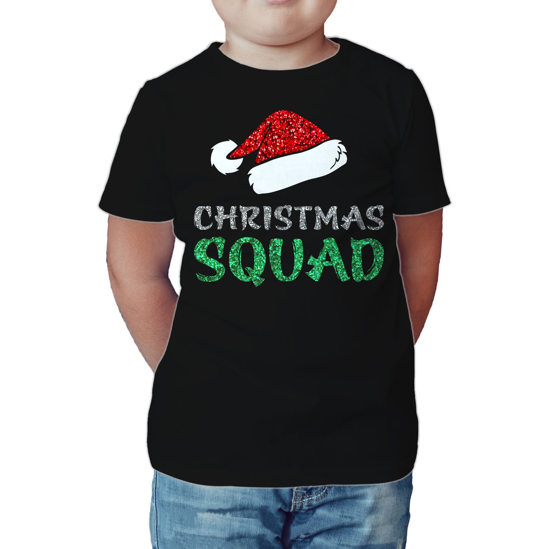 Christmas Squad Santa Hat Cute Xmas Sparkle Matching Family Kid's T-Shirt Black - Urban Species