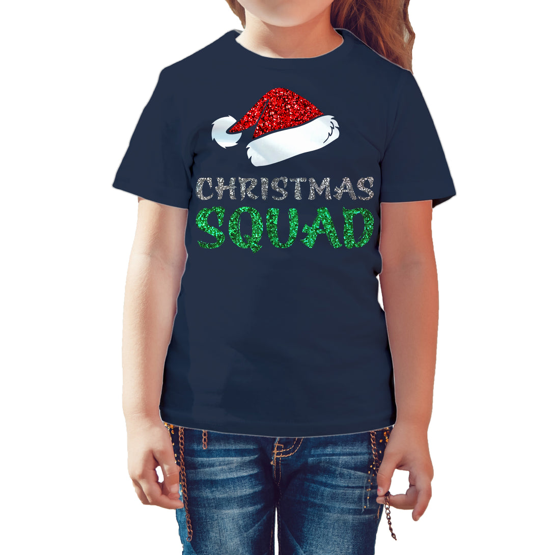 Christmas Squad Santa Hat Cute Xmas Sparkle Matching Family Kid's T-Shirt Navy - Urban Species
