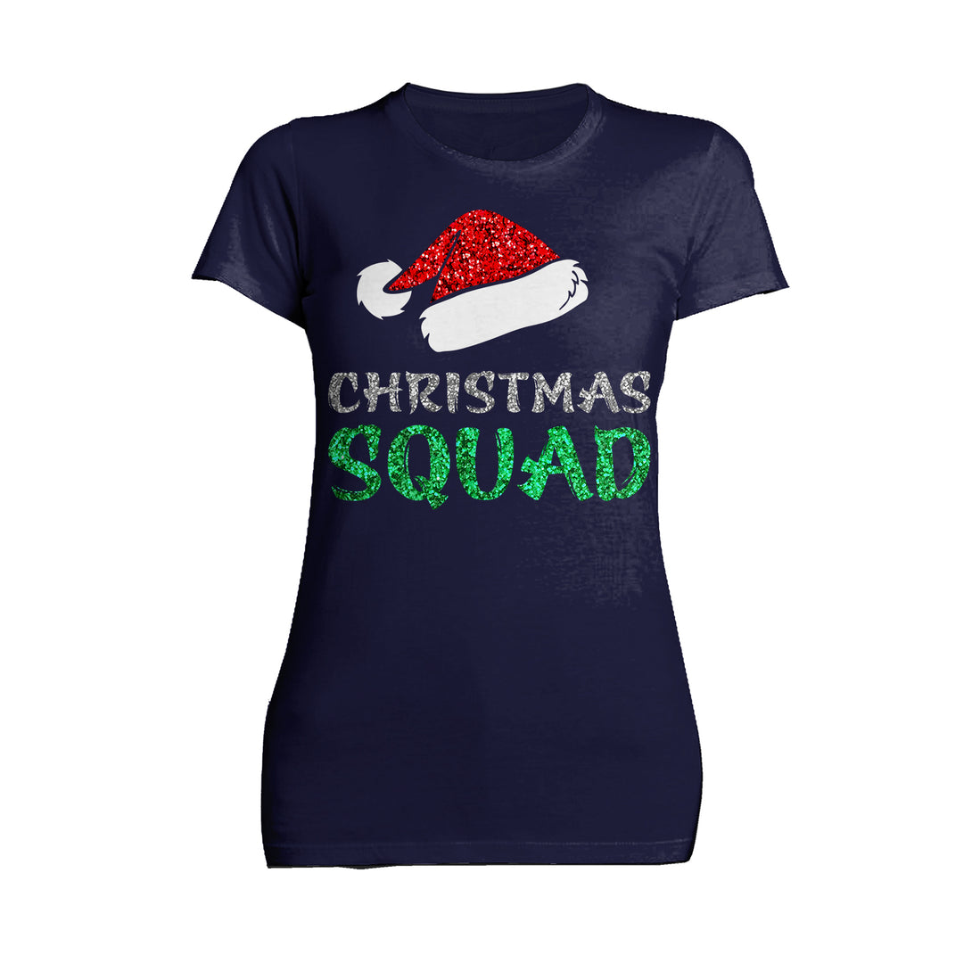 Christmas Squad Santa Hat Cute Xmas Sparkle Matching Family Women's T-Shirt Navy - Urban Species