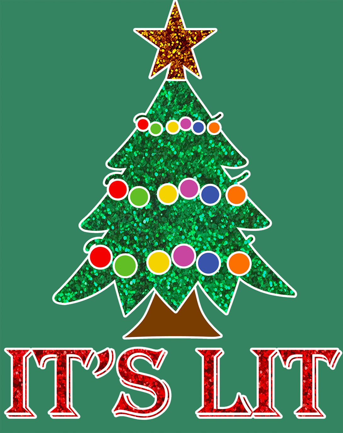 Christmas Tree Its Lit Meme Xmas Sparkle Star Fun Cute Cool Men's T-Shirt Green - Urban Species Design Close Up