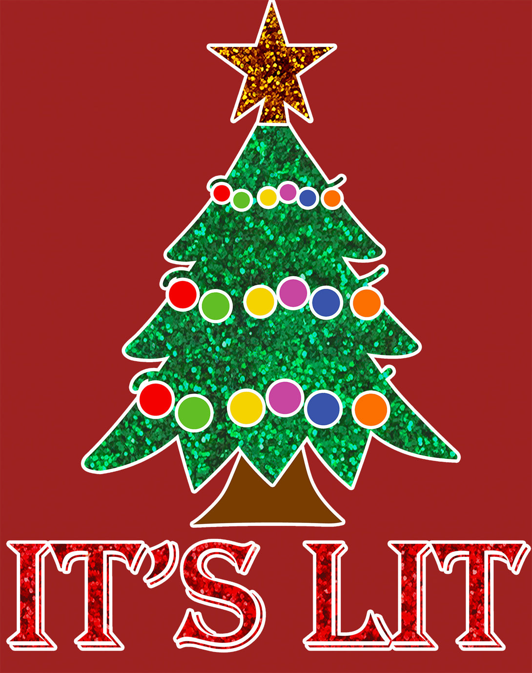 Christmas Tree Its Lit Meme Xmas Sparkle Star Fun Cute Cool Men's T-Shirt Red - Urban Species Design Close Up