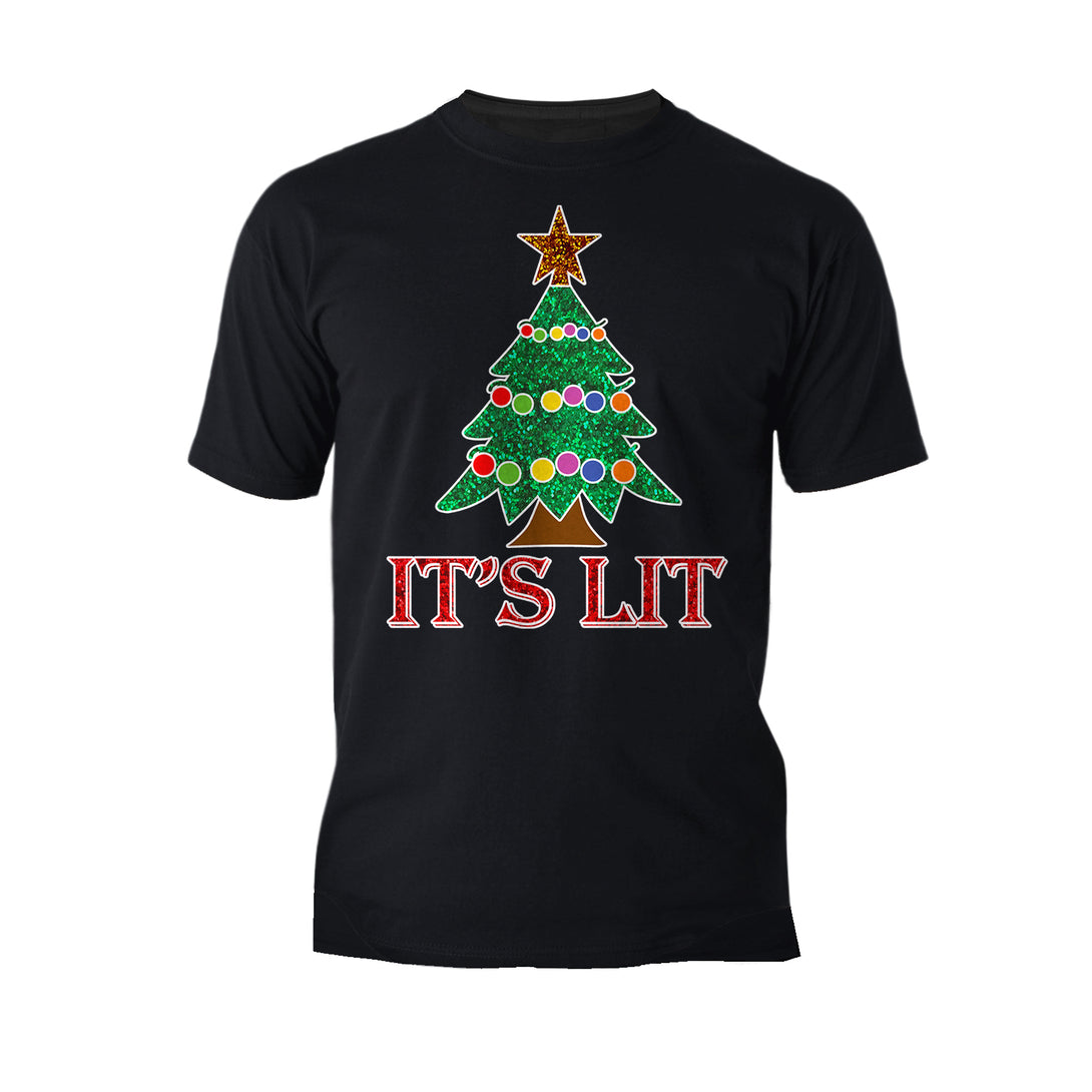 Christmas Tree Its Lit Meme Xmas Sparkle Star Fun Cute Cool Men's T-Shirt Black - Urban Species