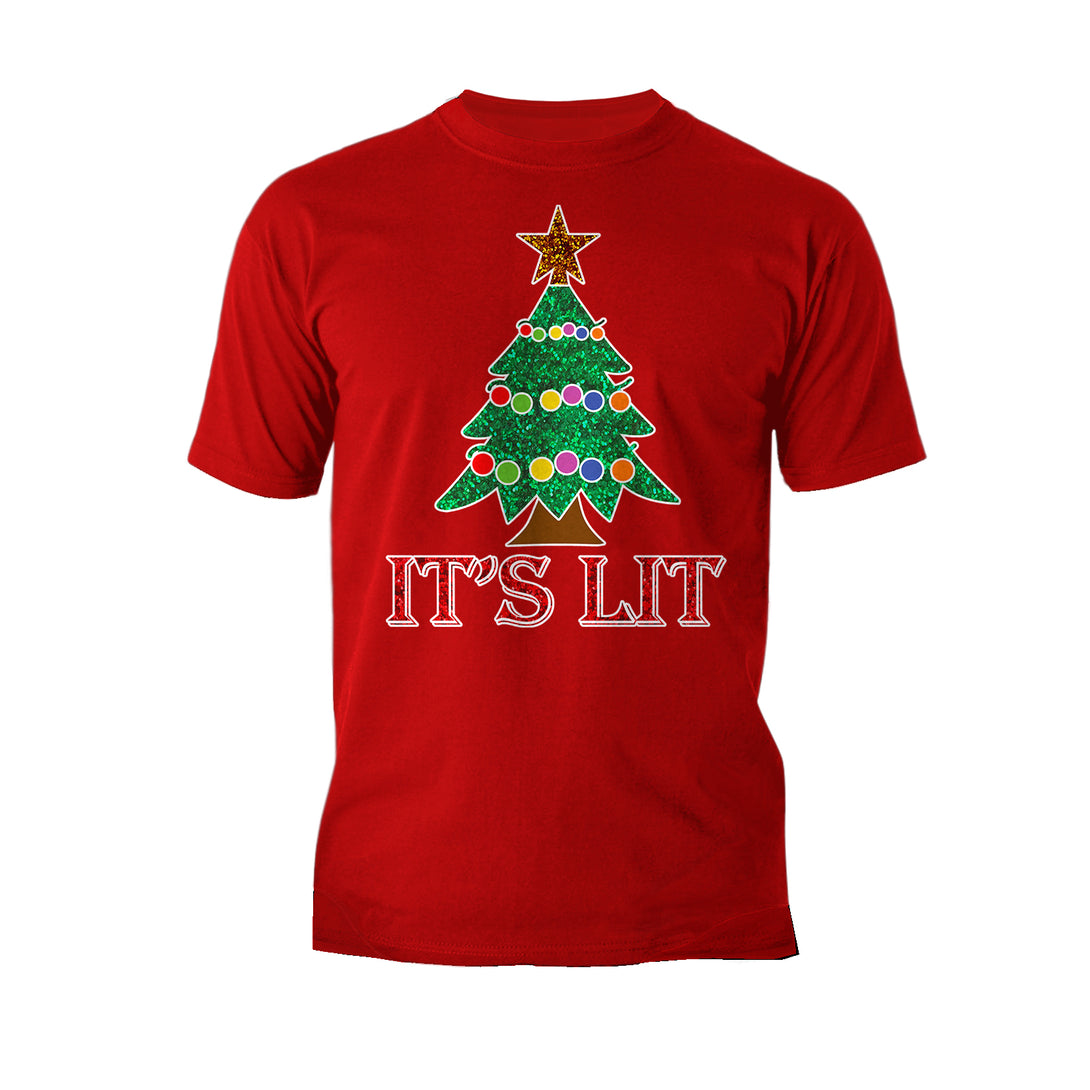 Christmas Tree Its Lit Meme Xmas Sparkle Star Fun Cute Cool Men's T-Shirt Red - Urban Species