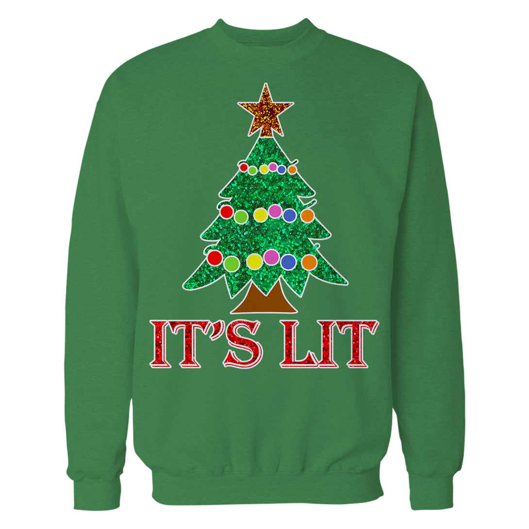 Christmas Tree Its Lit Meme Xmas Sparkle Star Fun Cute Cool Unisex Sweatshirt Green - Urban Species