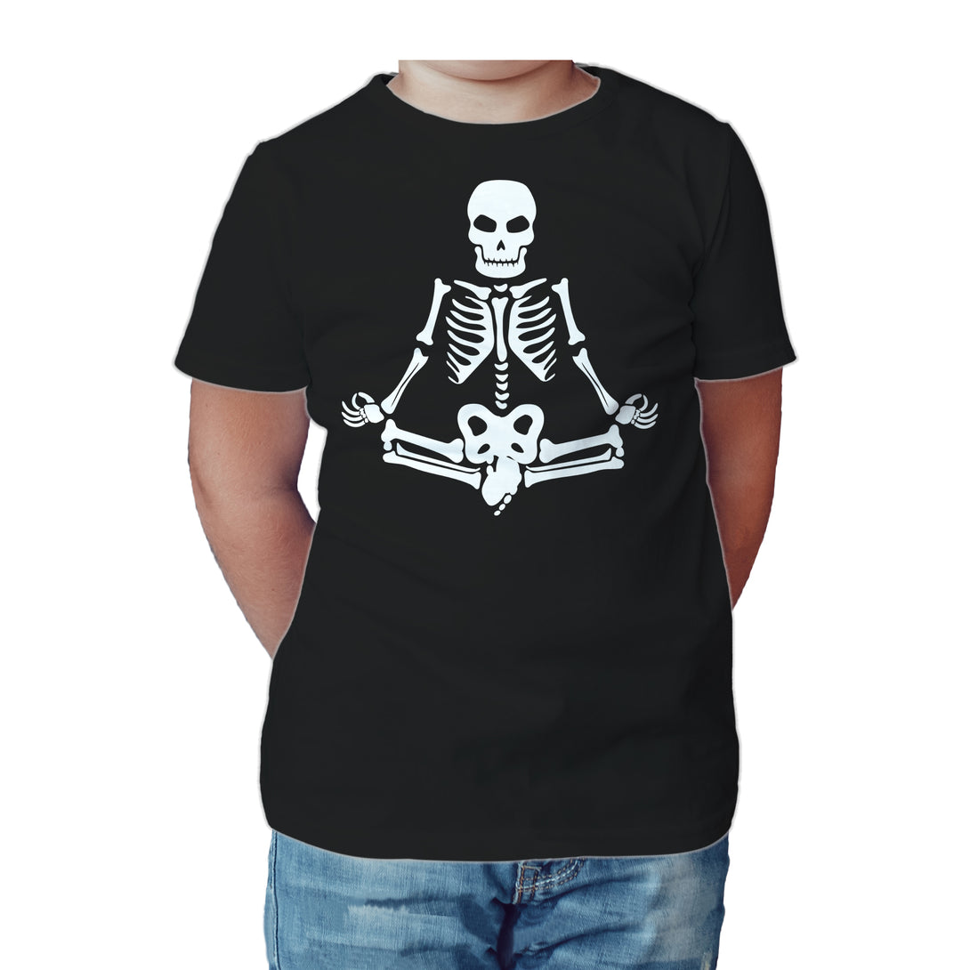 Halloween Day Of The Dead Namaste Lotus Skeleton Stencil Official Kid's T-shirt Black - Urban Species