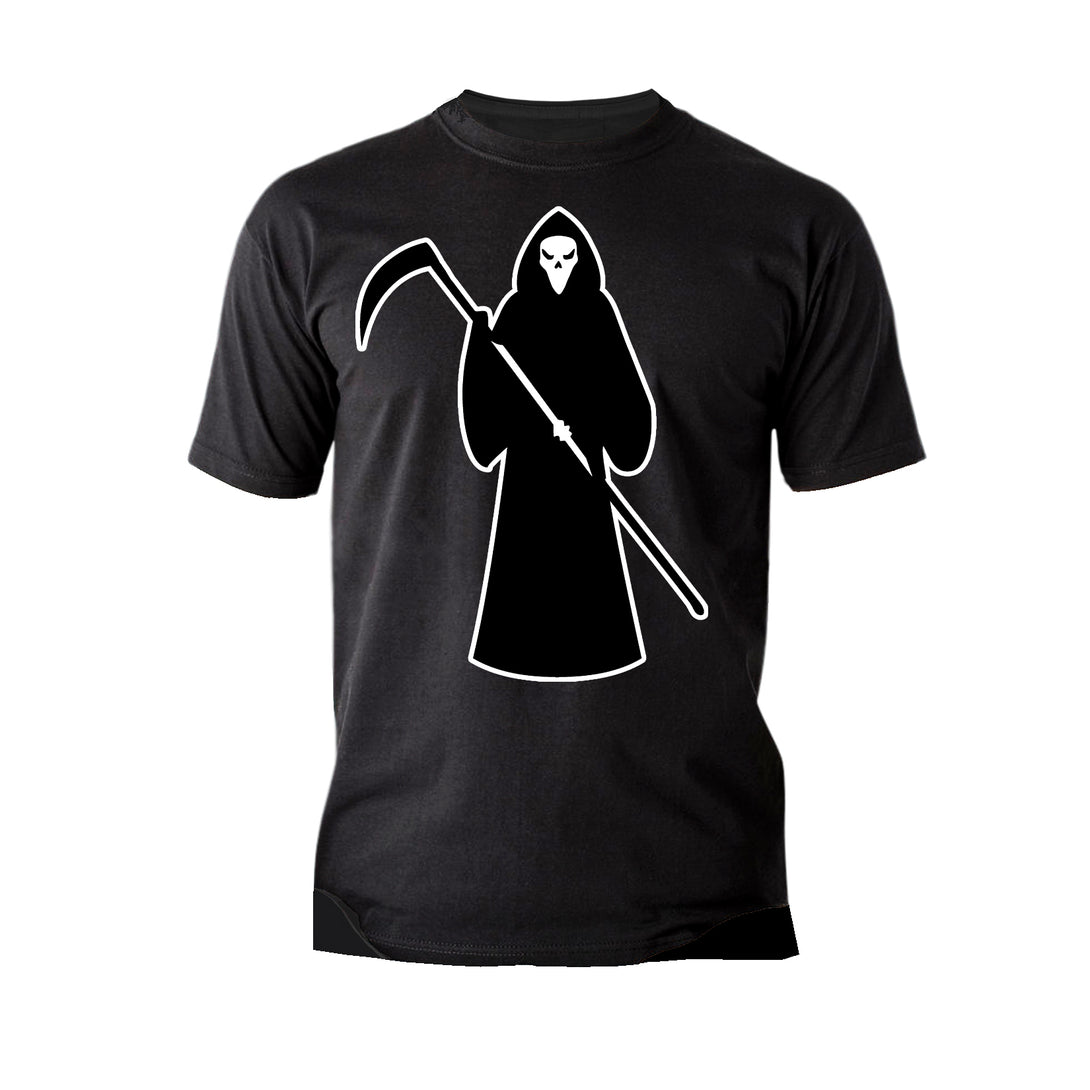 Halloween Horror Grim Reaper Angel Of Death Stencil Fear Official Men's T-shirt Black - Urban Species