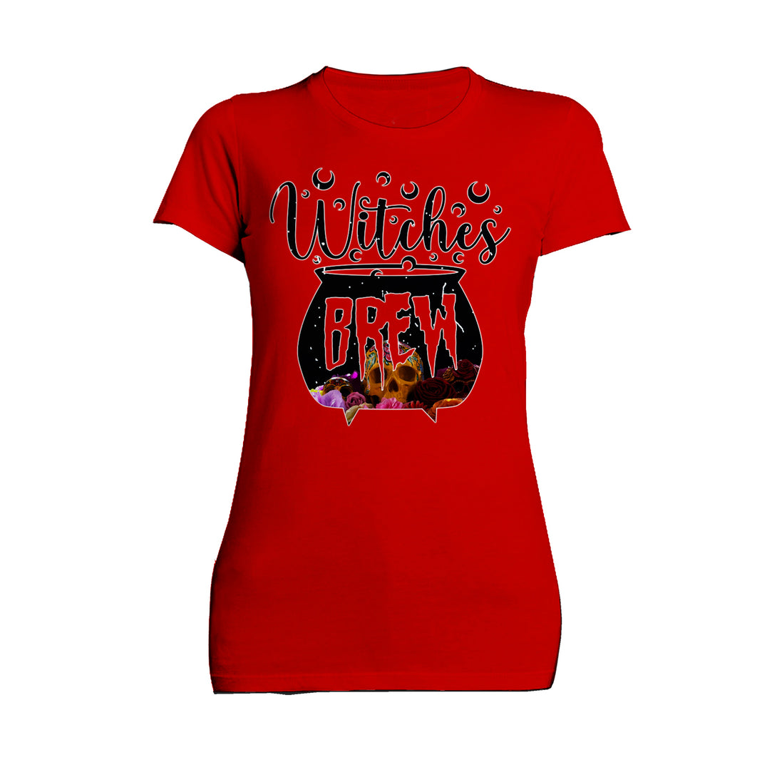 Halloween Occult Witches Brew Meme Edgy Slogan Cauldron Lol Official Women's T-shirt Red - Urban Species