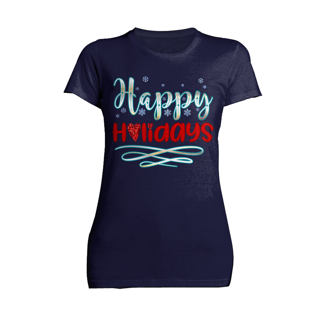 NYE Happy Holidays Snowflake Sparkle Xmas Eve Bling Party Women's T-Shirt Navy - Urban Species