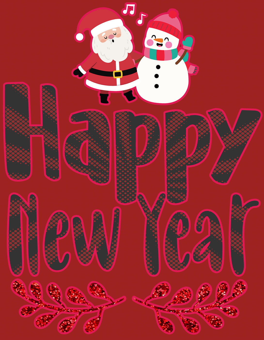 NYE Happy New Year Santa Sparkle Snowman Bling Cute Family Women's T-Shirt Red - Urban Species Design Close Up