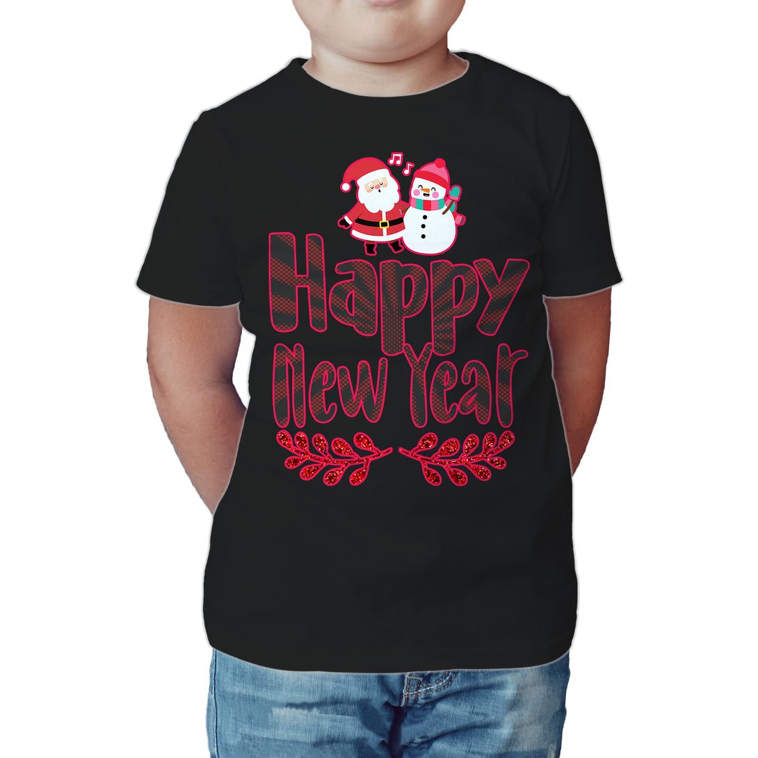 NYE Happy New Year Santa Sparkle Snowman Bling Cute Family Kid's T-Shirt Black - Urban Species