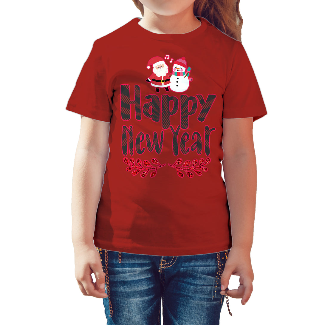 NYE Happy New Year Santa Sparkle Snowman Bling Cute Family Kid's T-Shirt Red - Urban Species