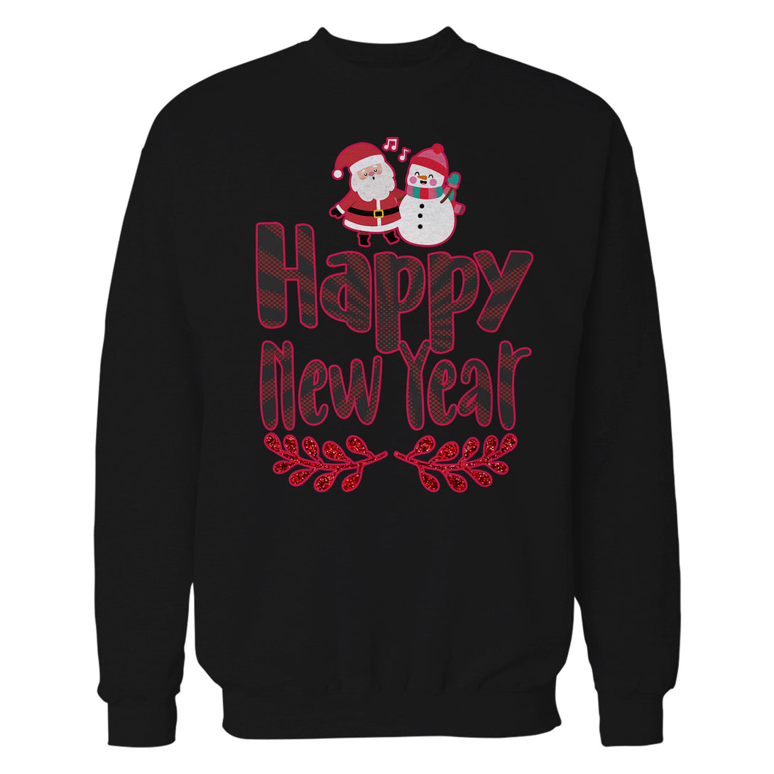 NYE Happy New Year Santa Sparkle Snowman Bling Cute Family Unisex Sweatshirt Black - Urban Species
