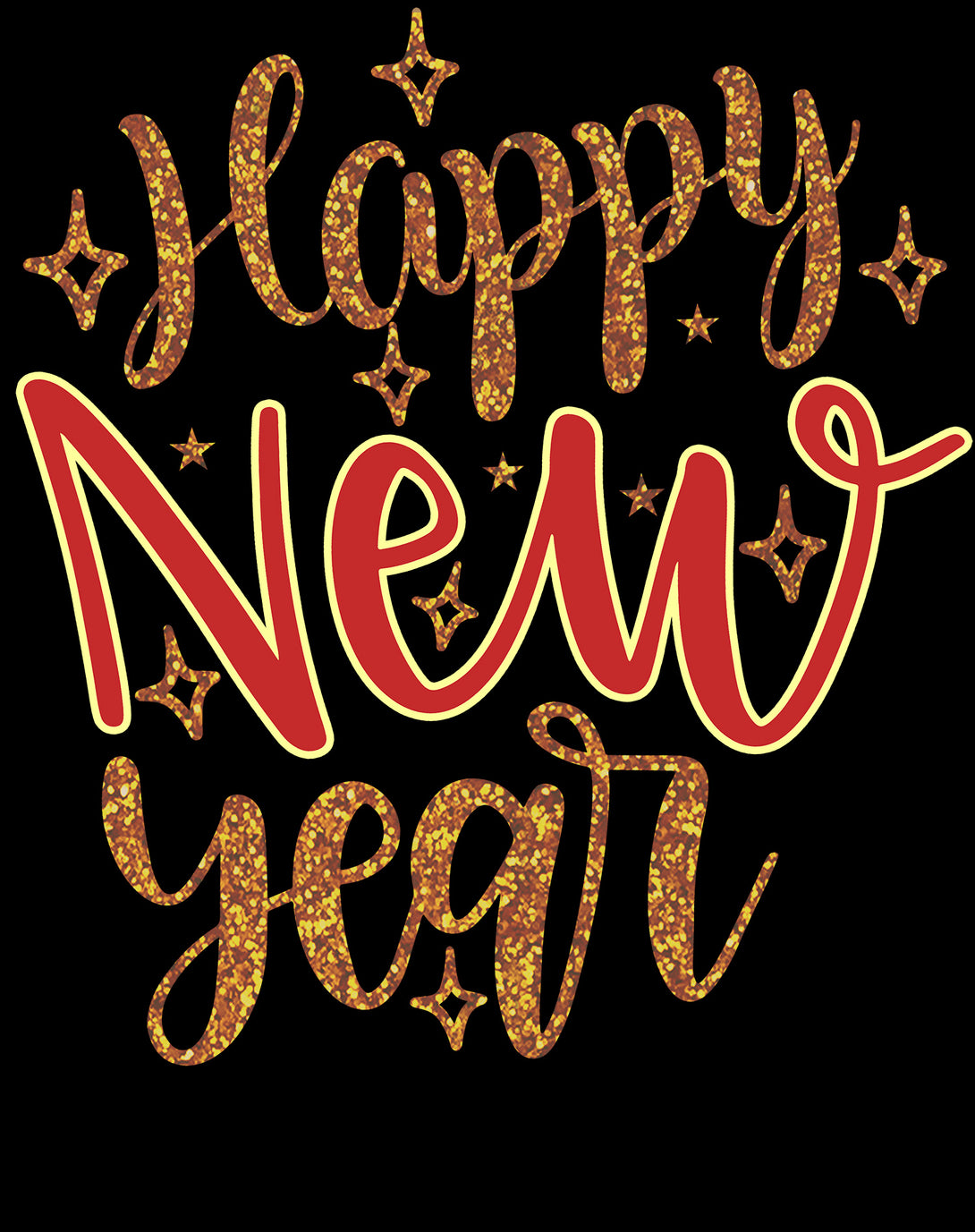 NYE Happy New Year Stars Sparkle Bling Party Eve Celebration Unisex Sweatshirt Black - Urban Species Design Close Up