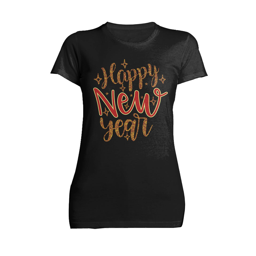 NYE Happy New Year Stars Sparkle Bling Party Eve Celebration Women's T-Shirt Black - Urban Species