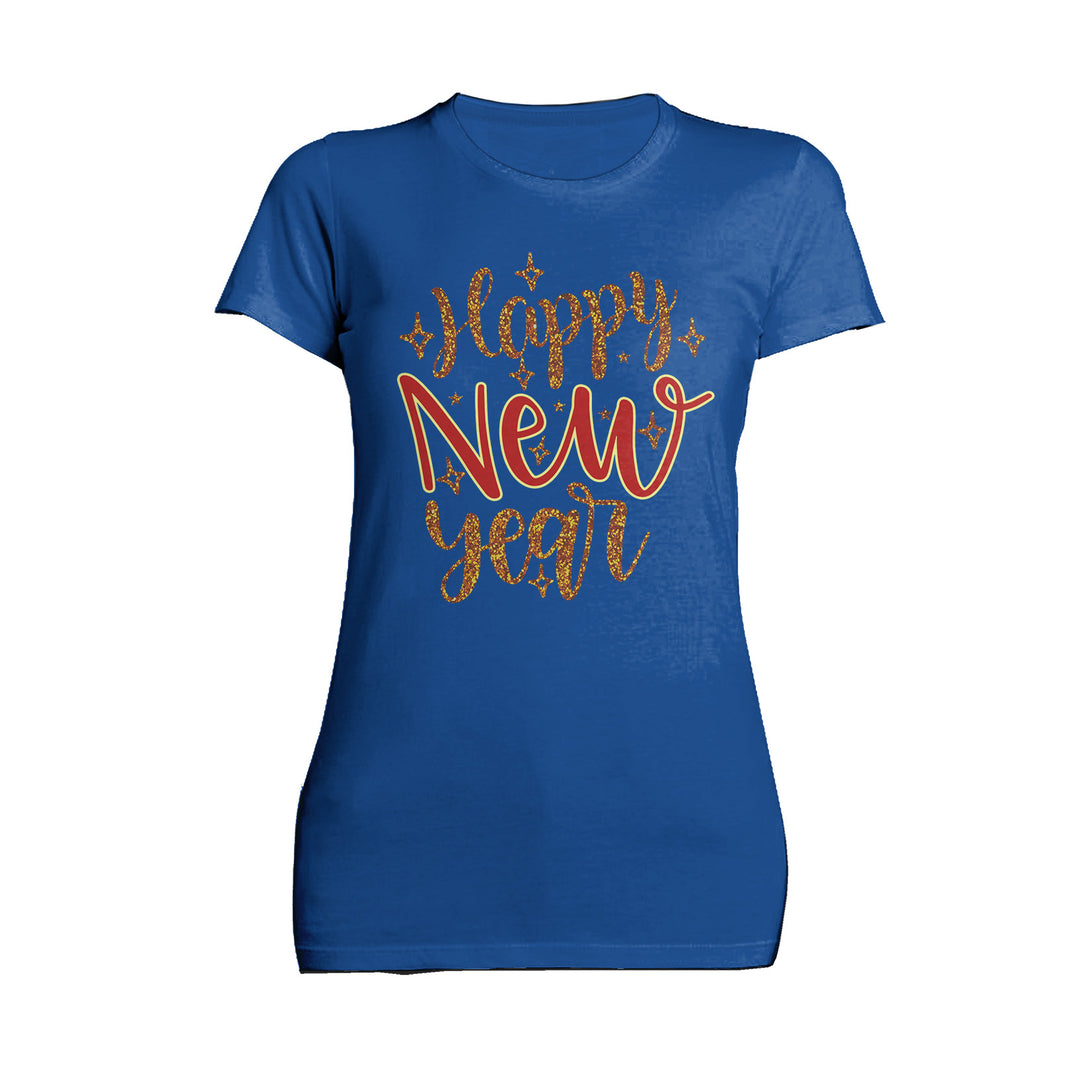 NYE Happy New Year Stars Sparkle Bling Party Eve Celebration Women's T-Shirt Blue - Urban Species