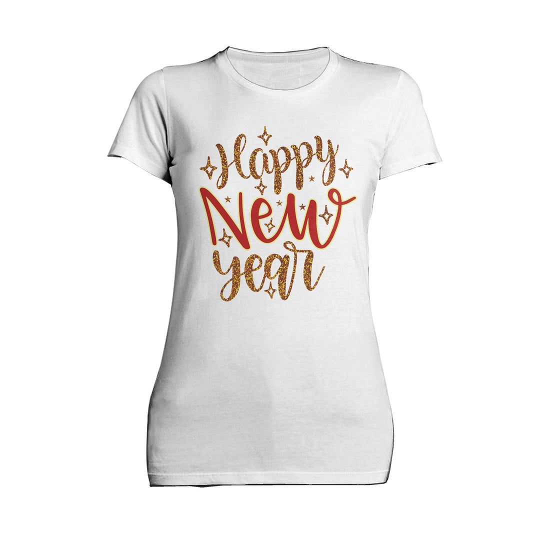 NYE Happy New Year Stars Sparkle Bling Party Eve Celebration Women's T-Shirt White - Urban Species