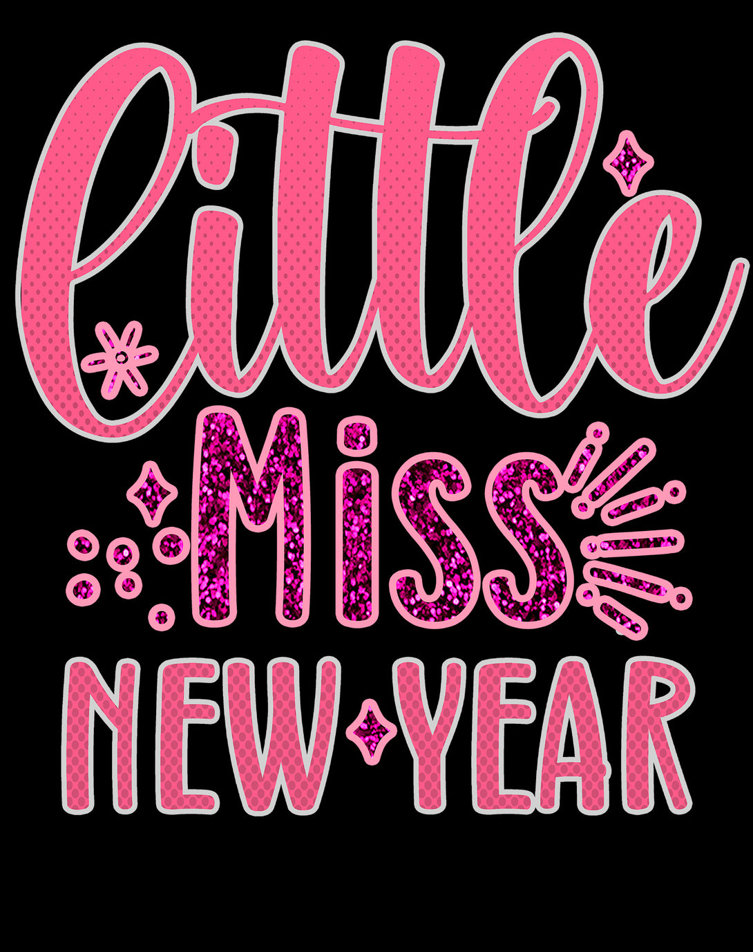 NYE Little Miss New Year Sparkle Bling Party Eve Celebration Kid's T-Shirt Black - Urban Species Design Close Up