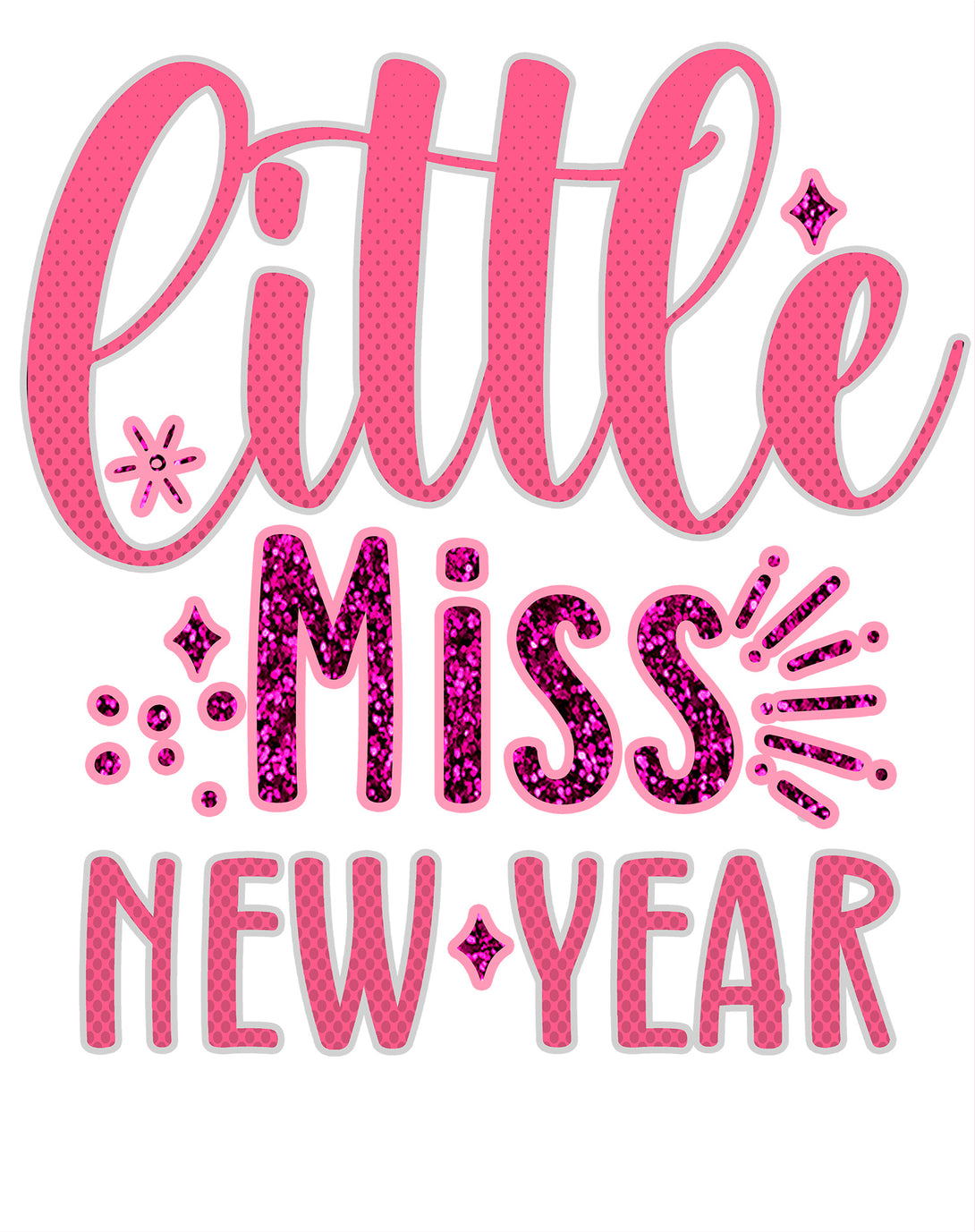 NYE Little Miss New Year Sparkle Bling Party Eve Celebration Kid's T-Shirt White - Urban Species Design Close Up
