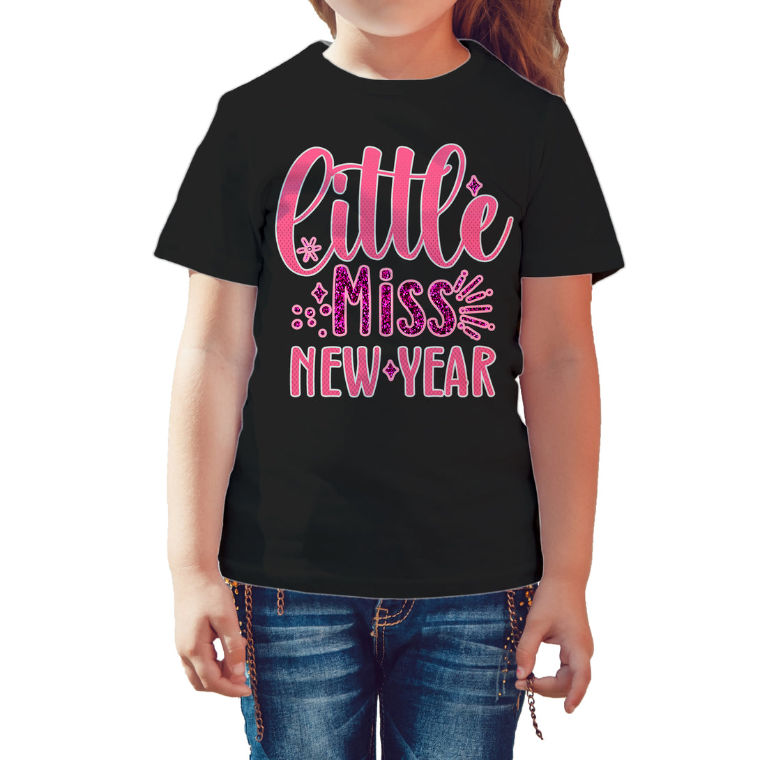 NYE Little Miss New Year Sparkle Bling Party Eve Celebration Kid's T-Shirt Black - Urban Species