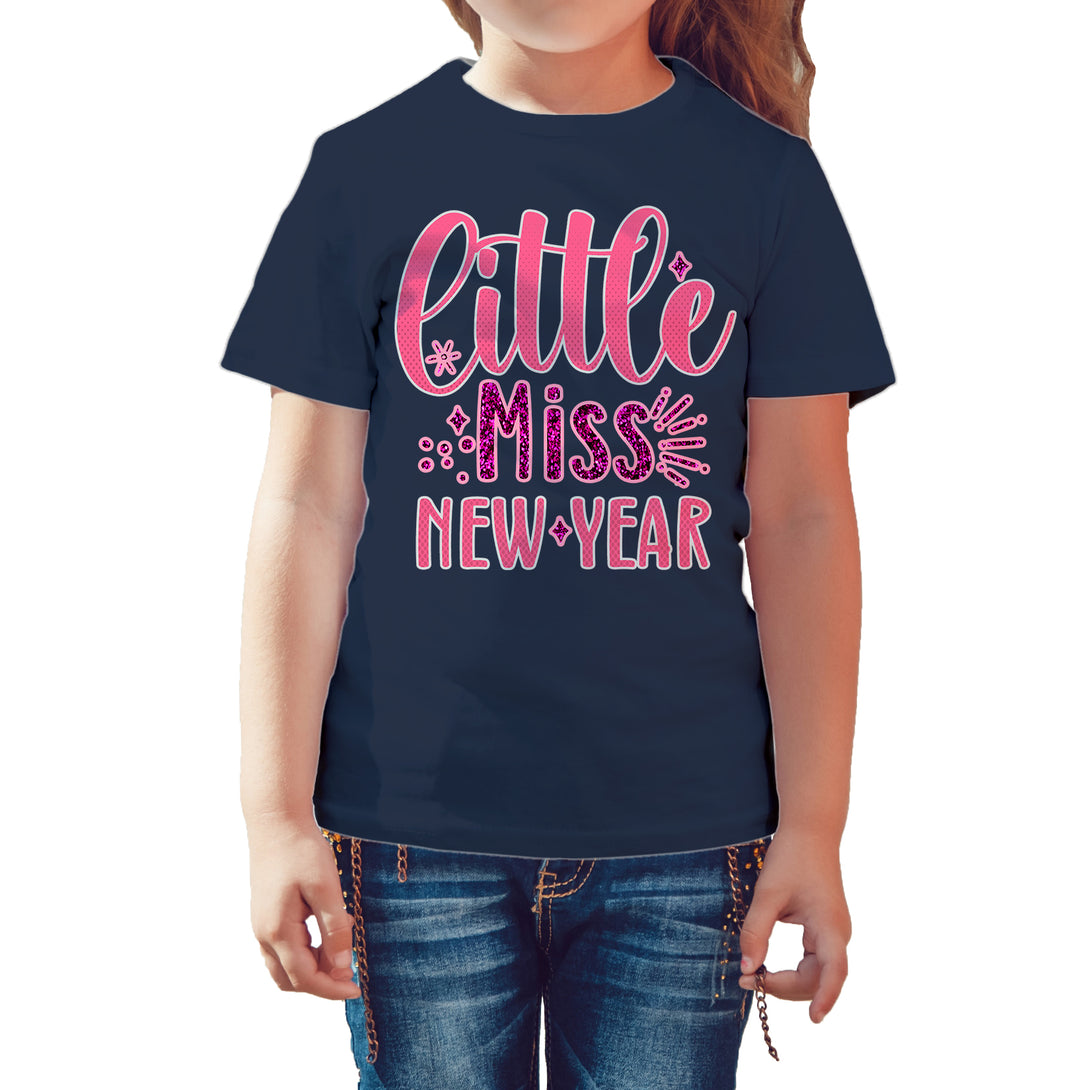 NYE Little Miss New Year Sparkle Bling Party Eve Celebration Kid's T-Shirt Navy - Urban Species
