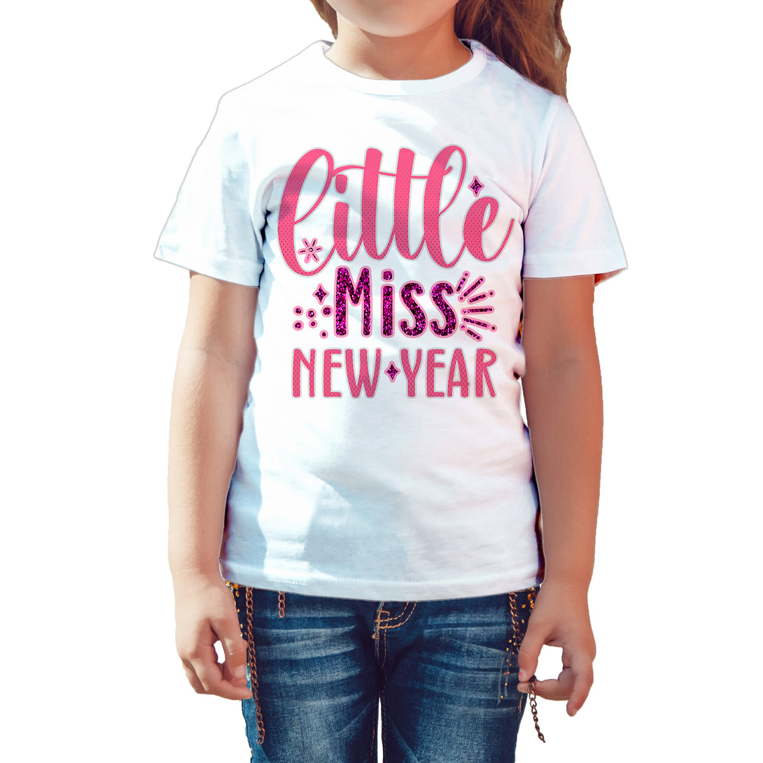 NYE Little Miss New Year Sparkle Bling Party Eve Celebration Kid's T-Shirt White - Urban Species