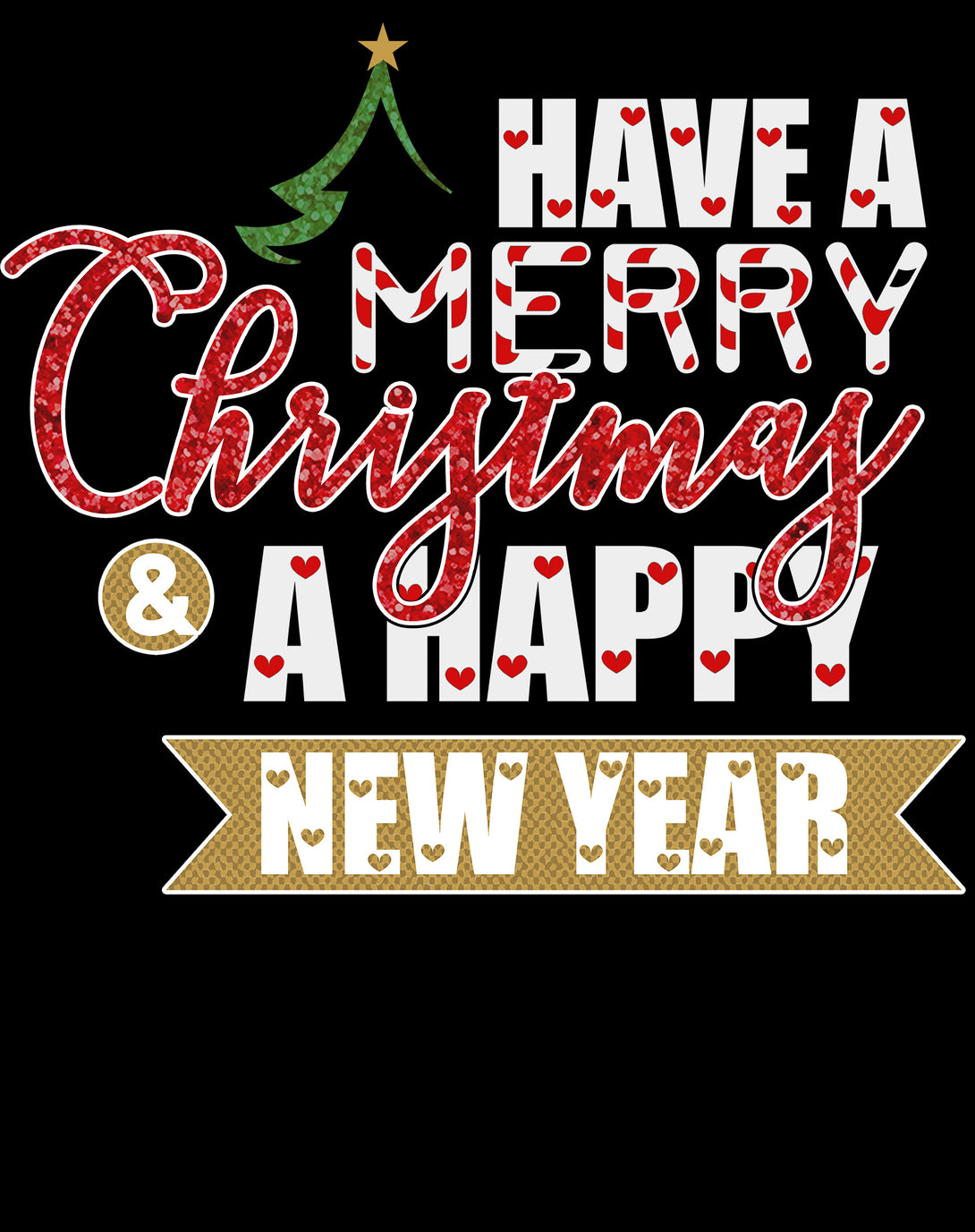 NYE Merry Christmas Happy New Year Hearts Party Xmas Eve Men's T-Shirt Black - Urban Species Design Close Up
