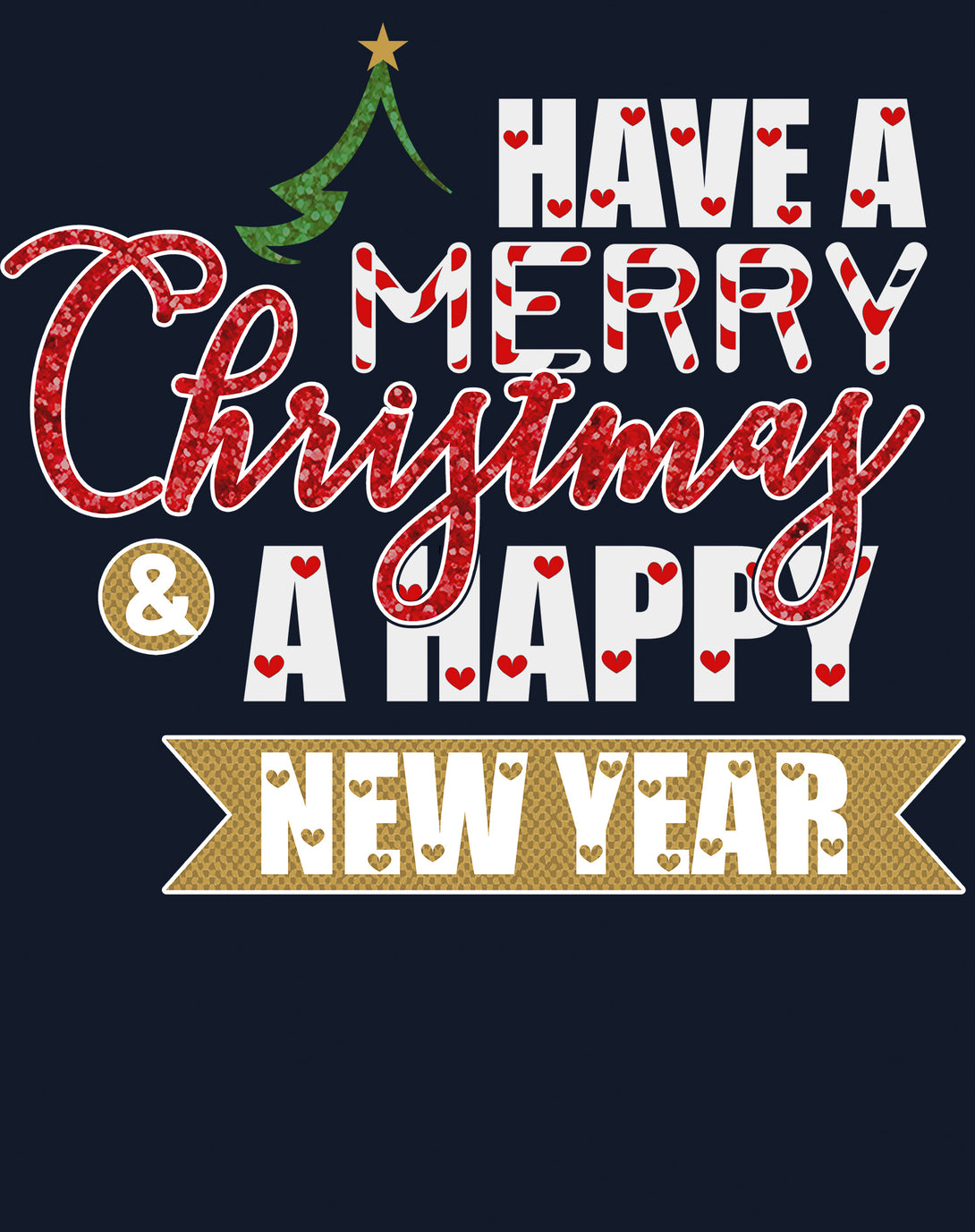 NYE Merry Christmas Happy New Year Hearts Party Xmas Eve Women's T-Shirt Navy - Urban Species Design Close Up