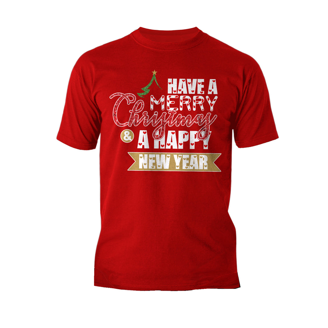 NYE Merry Christmas Happy New Year Hearts Party Xmas Eve Men's T-Shirt Red - Urban Species