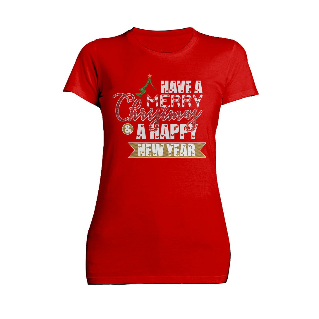 NYE Merry Christmas Happy New Year Hearts Party Xmas Eve Women's T-Shirt Red - Urban Species