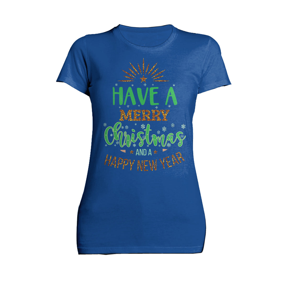 NYE Merry Christmas Sparkle Happy New Year Eve Xmas Party Women's T-Shirt Blue - Urban Species