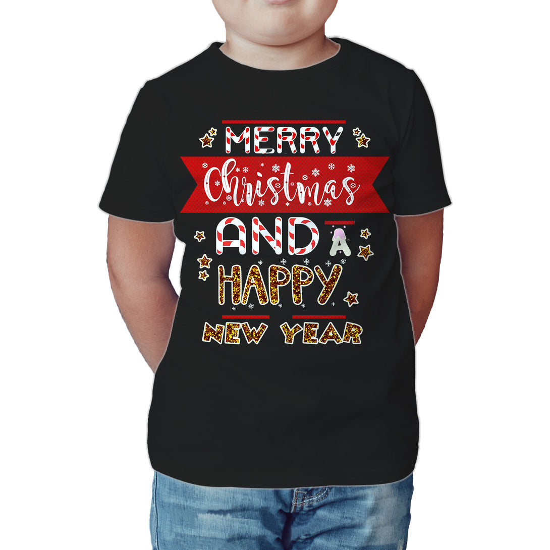 NYE Merry Christmas Stripes Happy New Year Sparkle Party Kid's T-Shirt Black - Urban Species