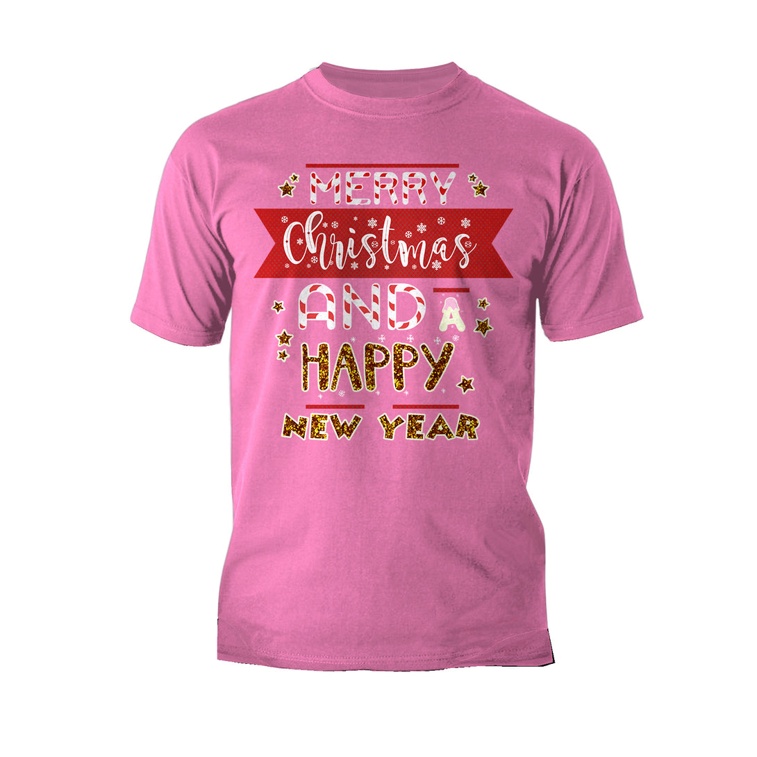 NYE Merry Christmas Stripes Happy New Year Sparkle Party Men's T-Shirt Pink - Urban Species