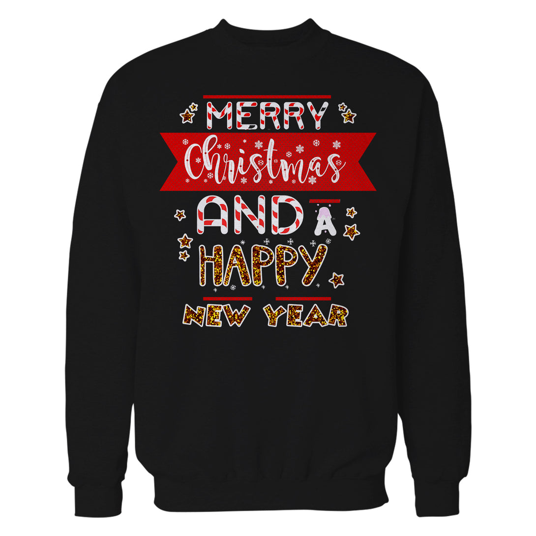 NYE Merry Christmas Stripes Happy New Year Sparkle Party Unisex Sweatshirt Black - Urban Species