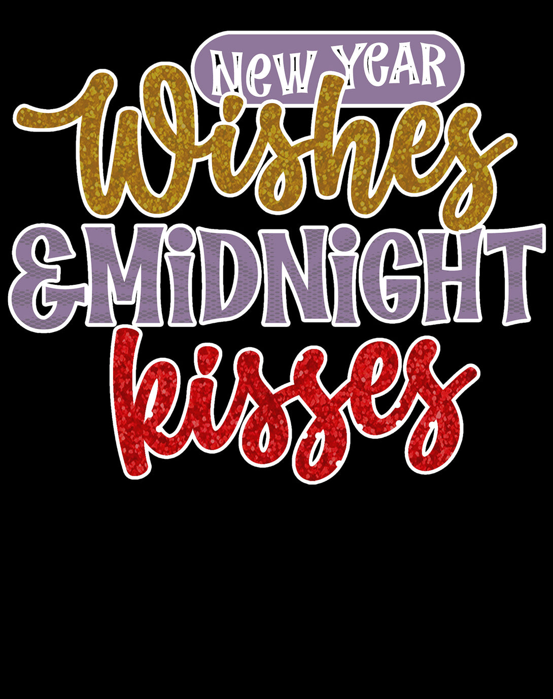 NYE New Year Wishes Midnight Kisses Eve Party Cute Couples Women's T-Shirt Black - Urban Species Design Close Up