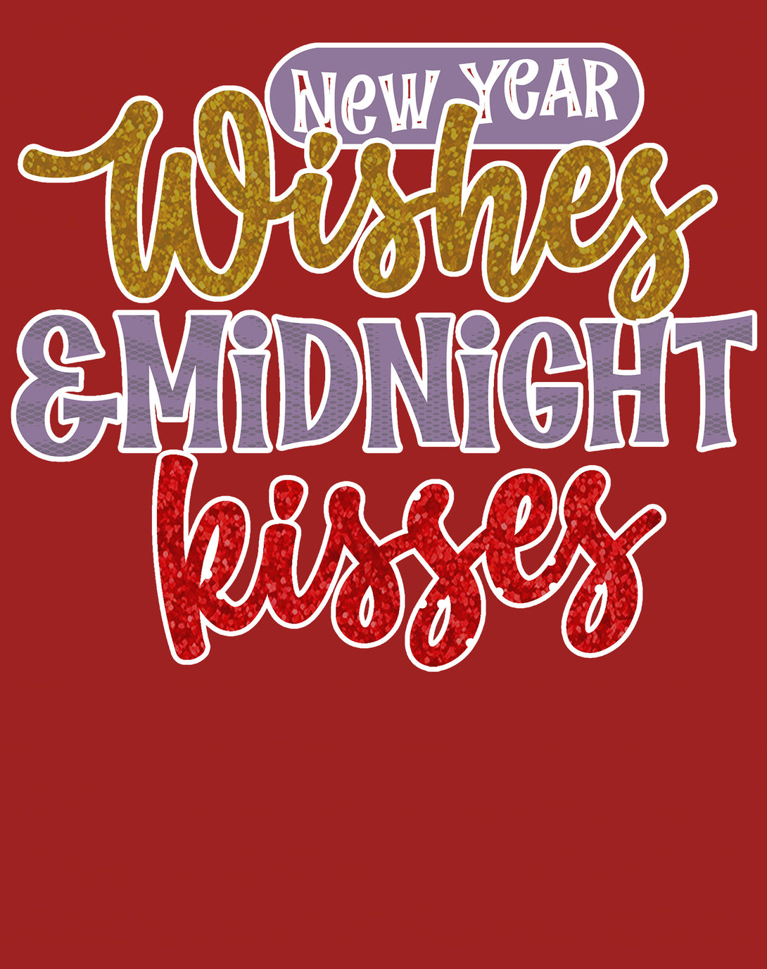 NYE New Year Wishes Midnight Kisses Eve Party Cute Couples Men's T-Shirt Red - Urban Species Design Close Up