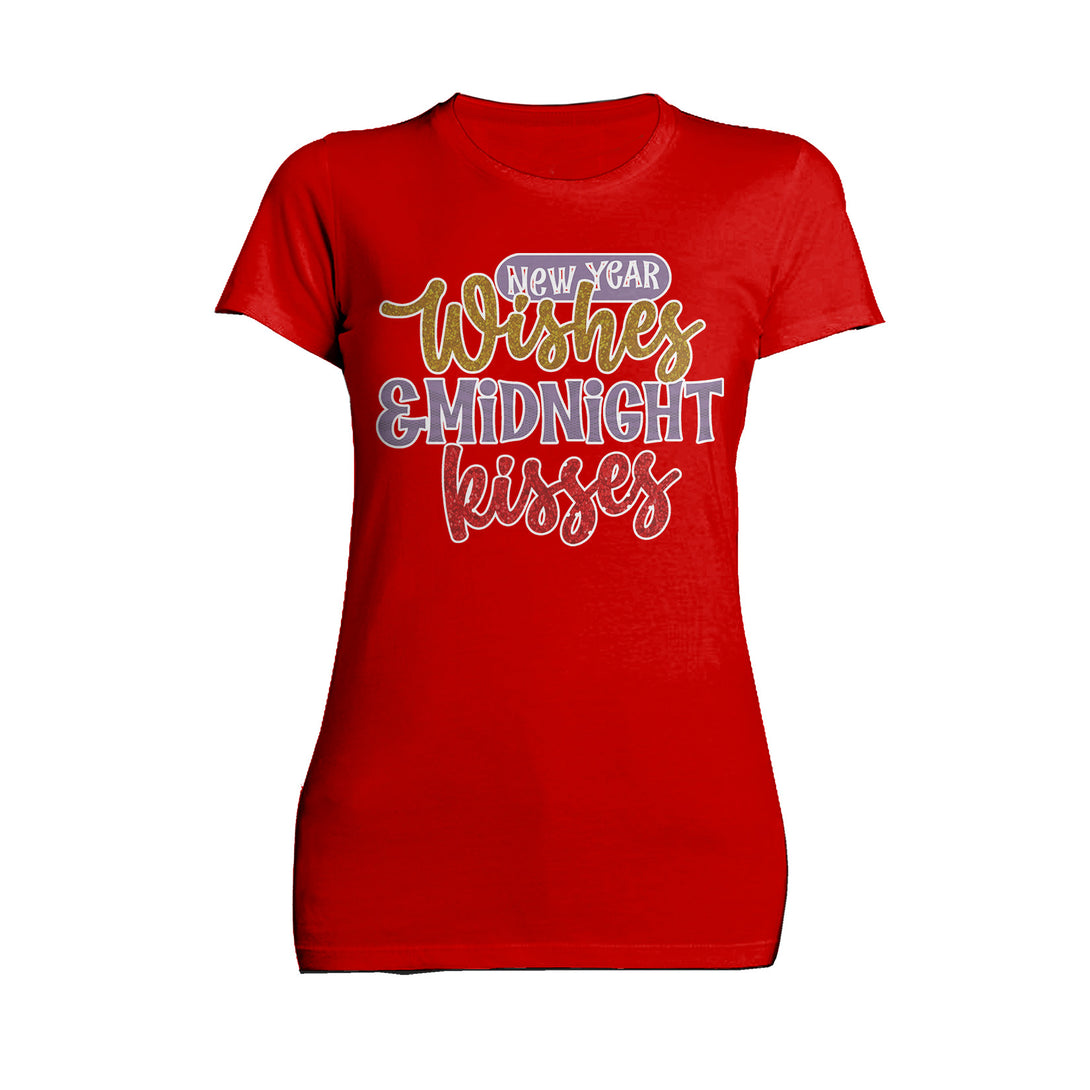 NYE New Year Wishes Midnight Kisses Eve Party Cute Couples Women's T-Shirt Red - Urban Species