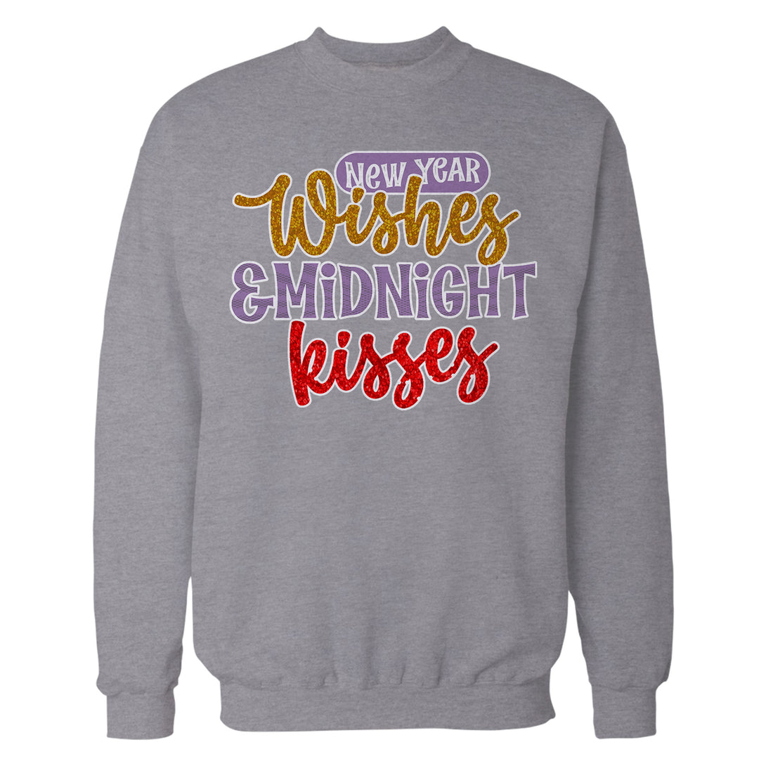 NYE New Year Wishes Midnight Kisses Eve Party Cute Couples Unisex Sweatshirt Sports Grey - Urban Species