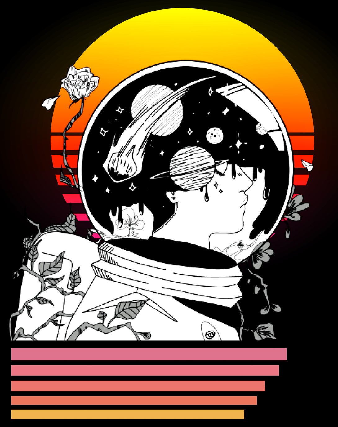 Science Space Astronaut Anime Retro Vintage Comic Nerd Geek Official Men's T-shirt Black - Urban Species Design Close Up