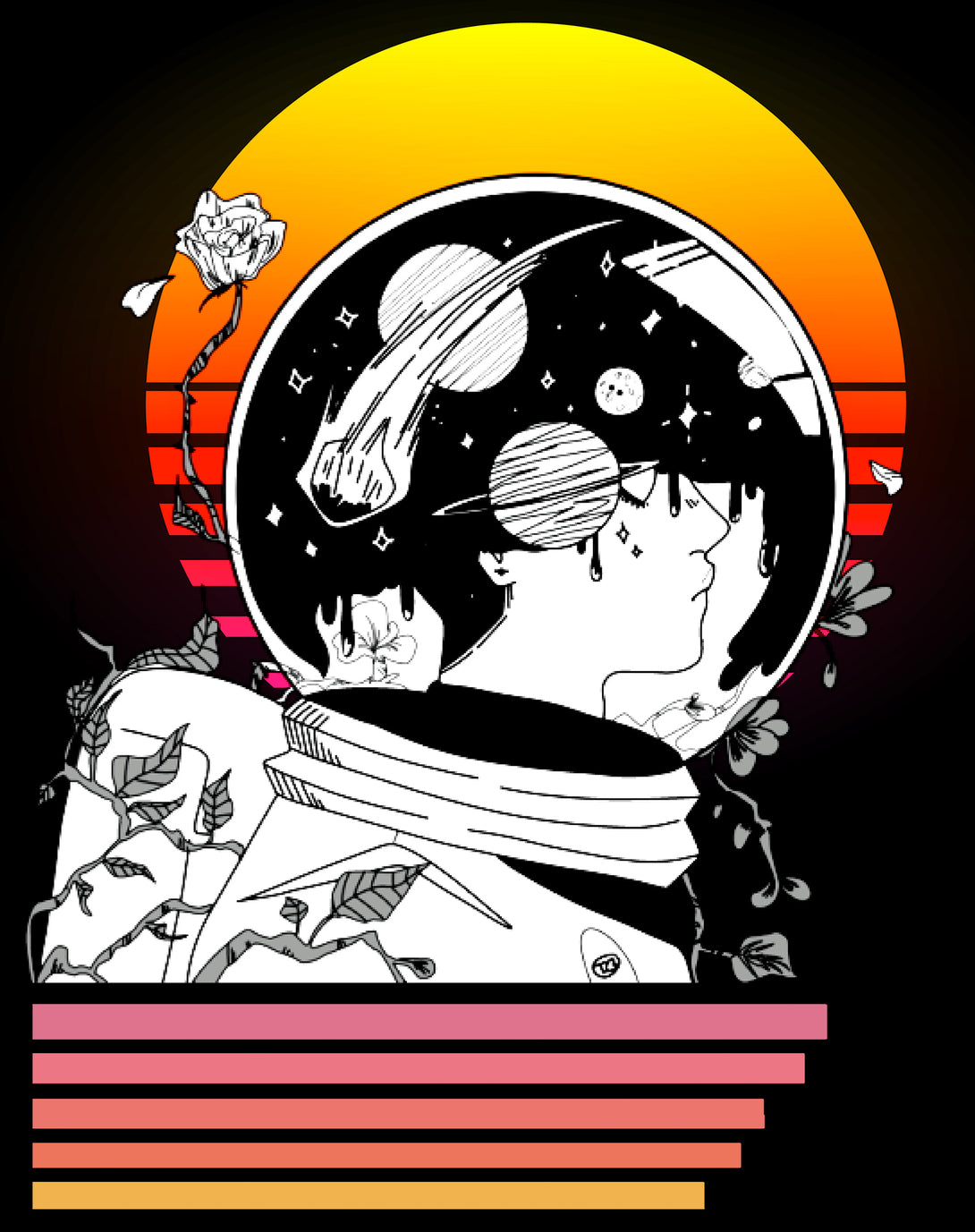 Science Space Astronaut Anime Retro Vintage Comic Nerd Geek Official Youth T-shirt Black - Urban Species Design Close Up