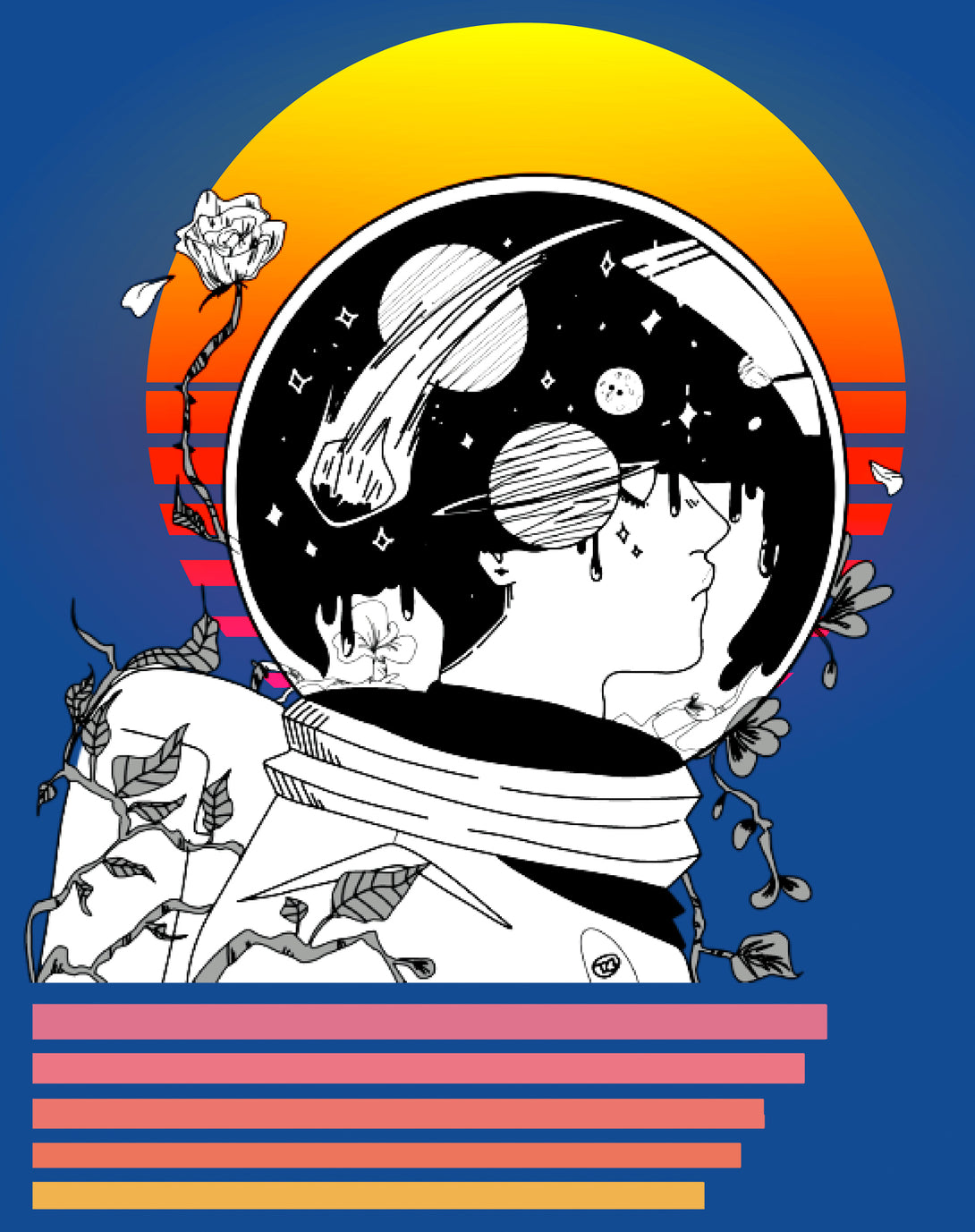 Science Space Astronaut Anime Retro Vintage Comic Nerd Geek Official Men's T-shirt Blue - Urban Species Design Close Up