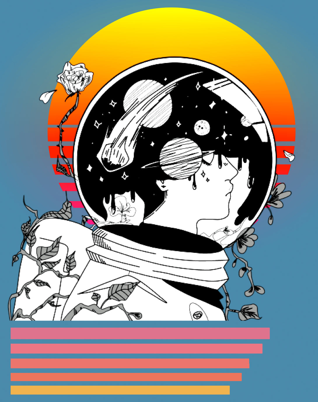 Science Space Astronaut Anime Retro Vintage Comic Nerd Geek Official Men's T-shirt Turquoise - Urban Species Design Close Up