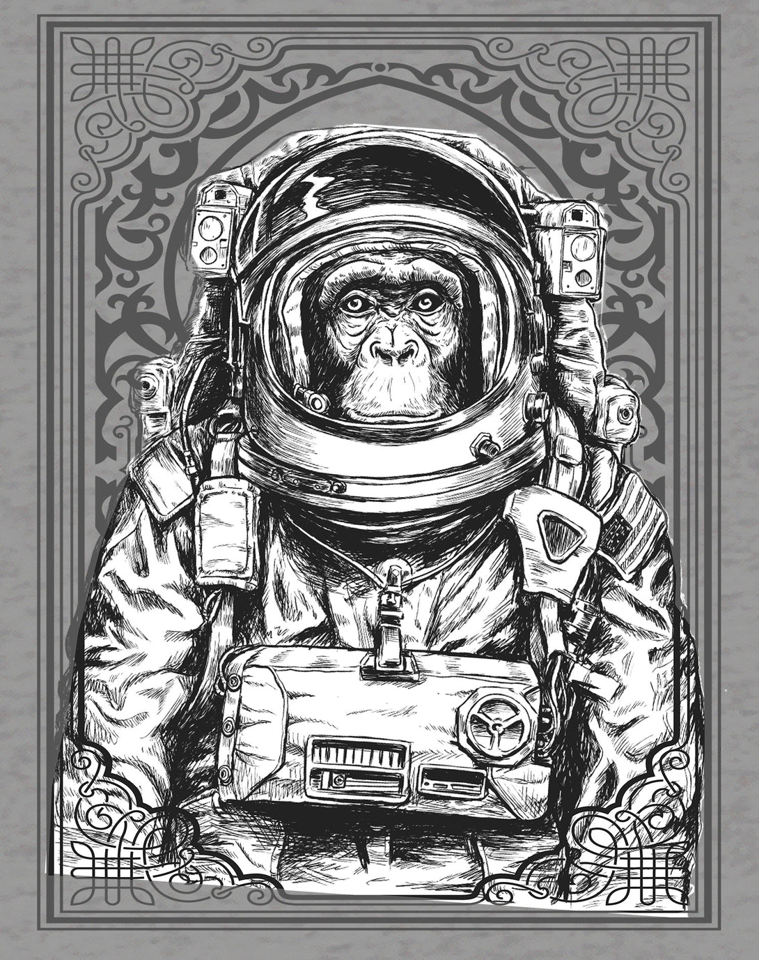 Science Space Monkey Astronaut Launch Nerdy Geek Chic Ironic Official Women's T-shirt Sports Grey - Urban Species Design Close Up