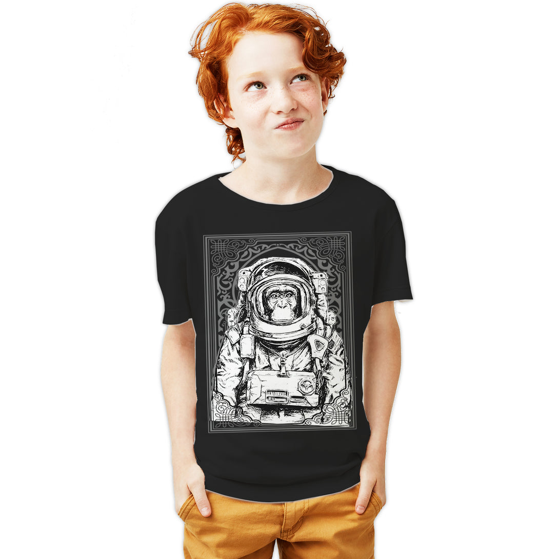 Science Space Monkey Astronaut Launch Nerdy Geek Chic Ironic Official Youth T-shirt Black - Urban Species