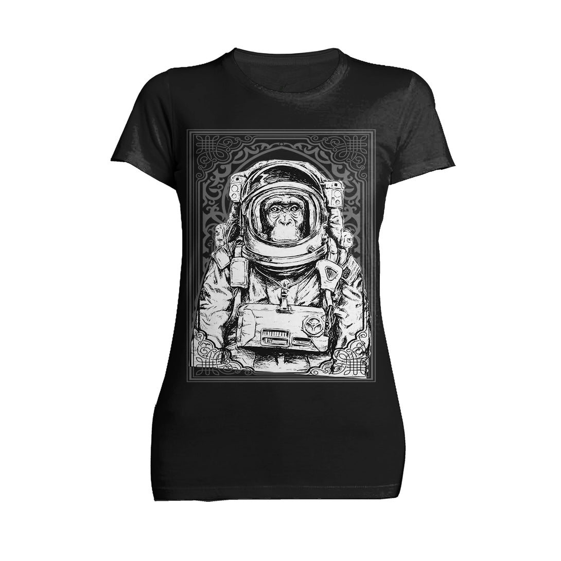 Science Space Monkey Astronaut Launch Nerdy Geek Chic Ironic Official Women's T-shirt Black - Urban Species